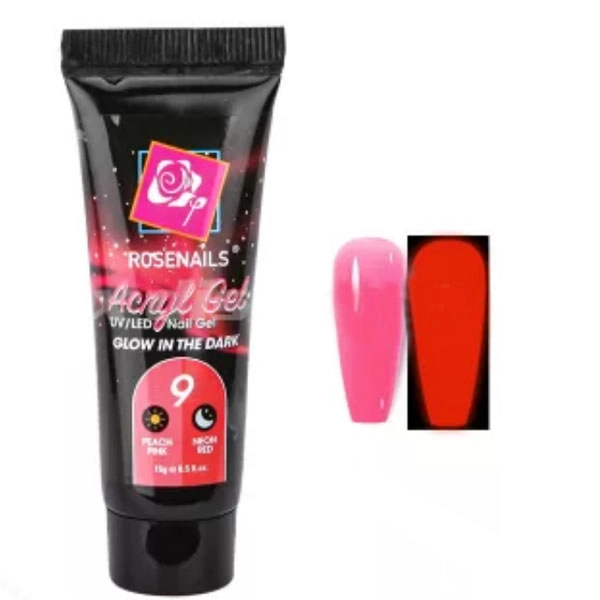 Barvita polygel  - Glow in the dark PEACH PINK/NEON RED no.9, 15g