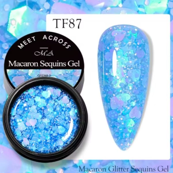 Barvni LED-/UV-gel Macaron glitter, Blue 8 ml